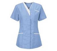 Zeiayuas Tunique Médicale Femme Col en V Manche Courte Uniforme De Travail Blouse Infirmiere Femme Professionnelle Uniforme D'infirmière Uniforme De Travail Esthéticienne Cadeau Secretaire Medicale