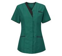 Zeiayuas Tunique Médicale Femme Col en V Manche Courte Uniforme De Travail Blouse Infirmiere Femme Professionnelle Uniforme D'infirmière Uniforme De Travail Esthéticienne Cadeau Secretaire Medicale