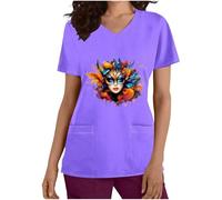 Zeiayuas Uniforme Medical Femme Tunique Blouse Médicale Femme Col en V Manche Courte Uniforme De Travail Blouse Infirmiere Uniforme Professionnelle Aide Soignante Femme