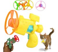 ZEID Flying Disc Launcher Cat Toy, Light Up Flying Disc Cat Launcher Toy Set, Colorful Propellers Cat Fetch Toy, Flyings Saucers Kitten Dog Toys for Outdoor Indoor, for Pets Supplies (Yellow)
