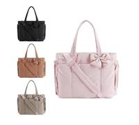 ZEID Luvy Bag For Women, Crush Bow Tote Bag, Outdoor Down Cotton Messenger Bag, Lightweight And Fluffy Bow Handbag, Lightweight Quilted Shoulder Bag with Multiple Compartments (Gray)