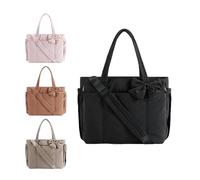 ZEID Luvy Bag For Women, Crush Bow Tote Bag, Outdoor Down Cotton Messenger Bag, Lightweight And Fluffy Bow Handbag, Lightweight Quilted Shoulder Bag with Multiple Compartments (Black)