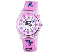 Zeiger Montre Enfant Fille Montre Fille Montre d'enfant Fille Montre de Sport pour Enfant Fille resine Montre Enfant Papillon Rose KW098-BUT