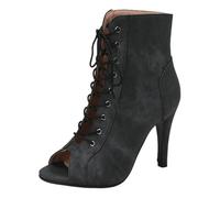 Zeihyeurus Heels Dance,Lacets Bottes De Salon,Bottines De Danse Latine Femme,Confortable,Peep Toe,9.5cm Talons Stiletto,pour Salsa Bachata Tango Samba Pratique Et Performance