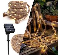 ZeiLaBang Kakadi Guirlande lumineuse solaire, en corde de chanvre, 2 m, avec 30 LED, étanche, pour jardin, balcon, terrasse, fête de Noël