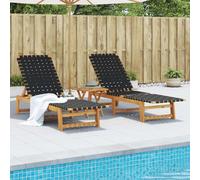Zeiquah Lot de 2 chaises longues noires en bois d'acacia massif avec tissu oléfin, dossier réglable, chaise longue pliante pour jardin, terrasse, balcon, piscine, longue longue durée et confortable