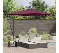 Zeiquah Parasol rouge bordeaux 249 x 249 x 250 cm avec éclairage solaire LED, parasol coupe-vent pour balcon, terrasse, jardin, protection UV, inclinable, résistant aux intempéries, stable, manivelle