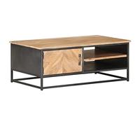 Zeiquah Table basse 90 x 50 x 35 cm en bois d'acacia massif avec pieds en acier, espace de rangement, compartiment et tiroir, idéale pour le salon, le salon, la chambre d'amis, le canapé, le salon, la