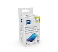 Zeiss - Lingettes Nettoyantes Antibactériennes pour Smartphones et Écrans - Boîte de 30 - Éliminent 99,9% des Bactéries - Microfibres sans Rayures - Sachets Individuels - Compatibles Tous Écrans
