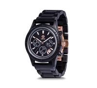 Zeitholz Montre en Bois pour Homme Montre Chronographe Bergen, Fabriquée à la Main en Bois de Santal 100% Naturel, avec Fonction Chronographe et Calendrier Mensuel (Noir)