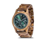 Zeitholz Montre en Bois pour Homme Montre Chronographe Bergen, Fabriquée à la Main en Bois de Santal 100% Naturel, avec Fonction Chronographe et Calendrier Mensuel (Vert)