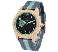 Zeitholz Montre en Bois pour Homme Thum - Boîtier en Bois 40 mm - Calendrier mensuel - Aiguilles luminescentes - Montre écologique légère avec Bracelet en Tissu 20 mm (Leaf)