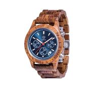 Zeitholz Montre en Bois pour Hommes - modèle Bergen, fabriquée à la Main en Bois 100% Naturel, avec Fonction chronographe et Calendrier mensuel (Bleu)