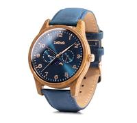 Zeitholz Montres en Bois pour Hommes, Montre en Bois, Cadeaux, Montre Analogique, Calendrier des Phases de Lune. Nouvelle Collection Klitten 42mm avec Mouvement à Quartz Japonais. (Bleu)