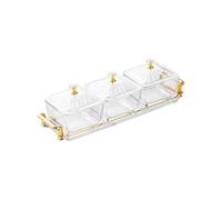Zeiwohndc Bols carrés en verre transparent rayé avec couvercle et plateau, 3 compartiments pour bonbons, fruits, noix, maison, cuisine, fête, plat de service avec trois compartiments
