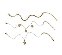 Zeiwohndc Chaîne serpent réglable en acier inoxydable avec étoiles de mer et coquillages - Bijoux de plage empilables au quotidien