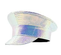 Zeiwohndc Chapeau de capitaine scintillant en cuir synthétique bleu marine pour femme pour enterrement de vie de jeune fille, pour photographie de rue