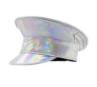 Zeiwohndc Chapeau de capitaine scintillant en cuir synthétique bleu marine pour femme pour enterrement de vie de jeune fille, pour photographie de rue