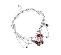 Zeiwohndc Collier plastron à pompons en forme de papillon rouge élégant en alliage pour occasions décontractées ou formelles