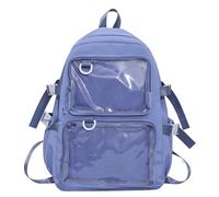 Zeiwohndc Itabag Sac à dos en nylon zippé avec poches transparentes Sac à dos tendance japonaise Sangles réglables Grande capacité Sac d'école Transparent, bleu