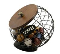 Zeiwohndc Support de récipient à café sphérique construit en fer solide et dessus en bois pour comptoir de cuisine élégant présentoir à café et médicaments