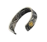Zeizafa Artisanal Crafted Hawks Dollar Inspired Cuff Bracelet Smiling Face Detailing Adjustable Fit Alloy Jewelry Art Pieces Adjustable Open Ended Bracelet, One Size, Comme décrit
