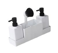 Zeizafa Distributeur de savon de cuisine et porte-éponge avec plateau de rangement pour l'organisation de l'évier, organisateur de savon à main en plastique avec brosse