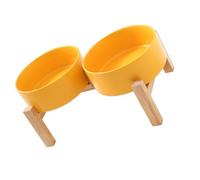 Zeizafa Lot de 2 gamelles en céramique avec base en bois pour petits chiens et chats Design anti-fuite pour un usage domestique Gamelles surélevées pour chiens