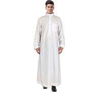 ZEKKLE Robe à Manches Longues en Arabe saoudien pour Hommes | Caftan Blanc Polyester pour Homme | Robe Caftan à col Montant avec Bouton pour la Plage, l'été