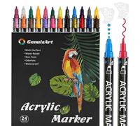 ZEKUN 24 Couleurs Feutre Acrylique Feutres Acrylique Marqueurs Peinture Marqueurs Permanents Pinceau Marqueurs de Tissu Imperméables à Séchage Rapide pour Lettrage,Verre,Bois,Pierres