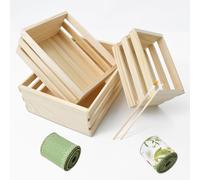 ZEKUN 3 Pièces Caisse en Bois Boîtes Rectangulaires en Bois Caisse Bois Cagette Bois Boite en Bois Boite Rangement Bois Livré Avec 2 Rouleaux de Ruban et 30 Pinceaux