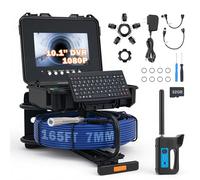 ZELCAN Caméra Inspection Canalisation 10,1" Écran Auto-Nivellante 512 Hz Localisateur 50m Câble, Enregistreur DVR Étanche IP68 Compteur de Longueur Numérique, avec Clavier roulettes et 12 LED