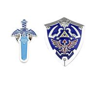 Zeldas Link Lot de 2 badges bouclier Hylien + épée Skyward Broche Cosplay Collection, 40mm, Métal