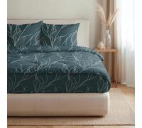 Zelesta Royalbed Couette Coton sans Housse 4 Saisons - Lavable en Machine & Sèche-Linge | Couette 2-en-1 avec Housse Intégrée | Hypoallergénique, 300 g/m² (200x200 Cm) (White Leaves, 200x200 Cm)