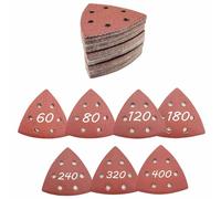 Zelihrdu 70pcs Papier Abrasif pour Ponceuse de Détail, Delta Triangles de Ponçage Mixpack 10 x Grain 60/80/120/180/240/320/400 Chacun, 93x93x93 mm 6 Trous Pour Papier Poncer Bois, Papier de Verre