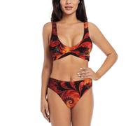 Zelinge Haut de bikini débardeur avec bas taille haute pour l'été, maillot de bain torsadé sur le devant, tailles S à XXL, Spiral Art Orange foncé, XX-Large