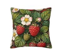 Zelinge Housse de coussin carrée douce pour canapé, chambre à coucher, décoration d'intérieur - 66 x 66 cm - Motif feuilles vertes framboise