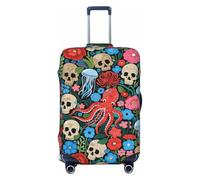 Zelinge Housse de protection élastique anti-rayures pour valise de voyage, Crânes méduses Fleurs bleues, for 22-24 Inch Luggages M