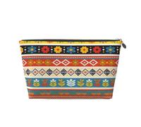 Zelinge Jolie trousse de maquillage portable de voyage, petite pochette de rangement pour cosmétiques, Folk Art Animal Motif rayé Rouge-1, One Size