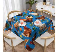 Zelinge Petite nappe bleue à motif floral de poulet pour fêtes, pique-niques, 152,4 x 152,4 cm, pour tables carrées ou rondes, nappe de vacances pour une utilisation formelle ou quotidienne
