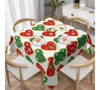 Zelinge Petite nappe lavable pour tables carrées ou rondes - Motif cœur rouge vert - 152,4 x 152,4 cm - Pour restaurant, pique-nique, intérieur et extérieur