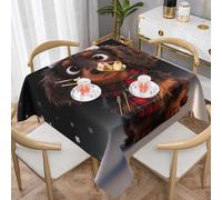 Zelinge Petite nappe pour fêtes et pique-niques - Motif chiot mignon avec chapeau de Noël - 137,2 x 137,2 cm - Pour tables carrées ou rondes - Pour une utilisation formelle ou quotidienne