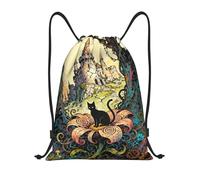 Zelinge Sac à cordon de serrage pour la plage, Arbres à chat noirs, 14 x 16.9 inch, Sacs à dos de jour