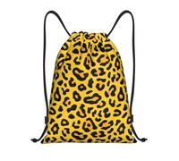 Zelinge Sac à cordon de serrage pour la plage, Imprimé léopard noir et jaune, 14 x 16.9 inch, Sacs à dos de jour