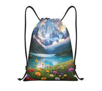 Zelinge Sac à cordon de serrage pour yoga, danse, voyage, Scène de lac avec fleurs colorées, 14 x 16.9 inch, Sacs à dos de jour
