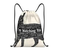 Zelinge Sac à dos avec cordon de serrage pour chien, bleu, pour sport, natation, yoga, Typographie Chat I'm Watching You, 14 x 16.9 inch, Sacs à dos de jour