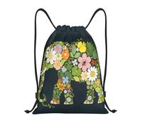 Zelinge Sac à dos avec cordon de serrage pour danse et yoga, Collage floral éléphant Art, 14 x 16.9 inch, Sacs à dos de jour
