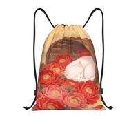 Zelinge Sac à dos avec cordon de serrage pour gym, danse, yoga, Chat mignon floral rouge, 14 x 16.9 inch, Sacs à dos de jour