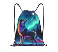Zelinge Sac à dos avec cordon de serrage pour la plage, Dessin animé Aurora Wolf, 16.5 x 19.6 inch, Sacs à dos de jour