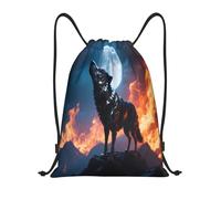 Zelinge Sac à dos avec cordon de serrage pour la plage, Fantasy Wolf Noir, 14 x 16.9 inch, Sacs à dos de jour